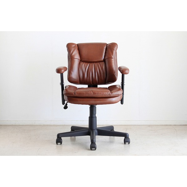 昇降式 オフィスチェア/デスクチェア (ライトブラウン) 幅65cm キャスター 肘付き 『バナー』 (会社 書斎) (組立品)