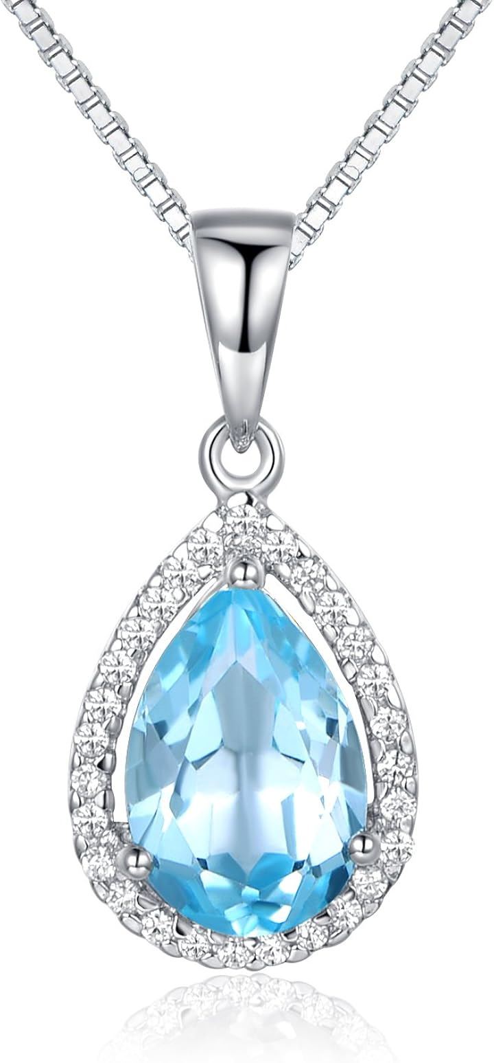 女性 ネックレス ペンダント 水滴がたれるスタイル 誕生石 シルバー 925 40+5cm チェーン レディース 誕生日( 3月 誕生石 スカイブルートパーズ)