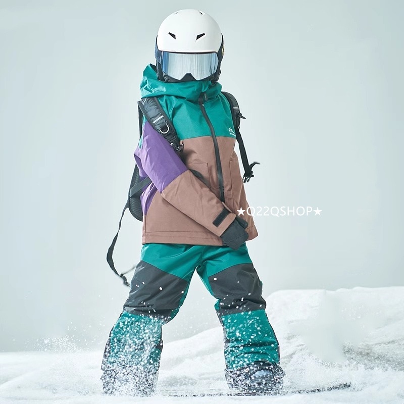 スノボウェア 2025 上下セット キッズ 子供 ベビー服 ジャケット アウター 緑色 オーバーオール つなぎパンツ ズボン スノーボードウェア スキーウェア 防寒着韓国風 女の子 男の子 こども