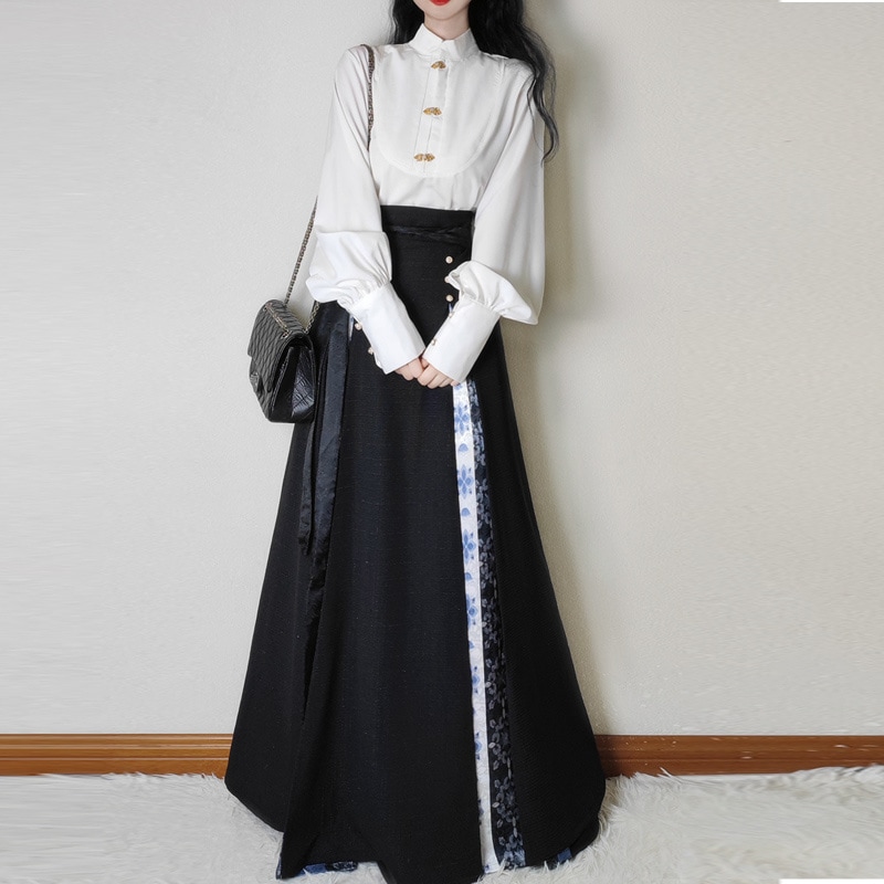 セットアップ 秋冬に着たい オリジナル漢服日常通勤中国式スタンドカラーセット馬面改良2点セット国風