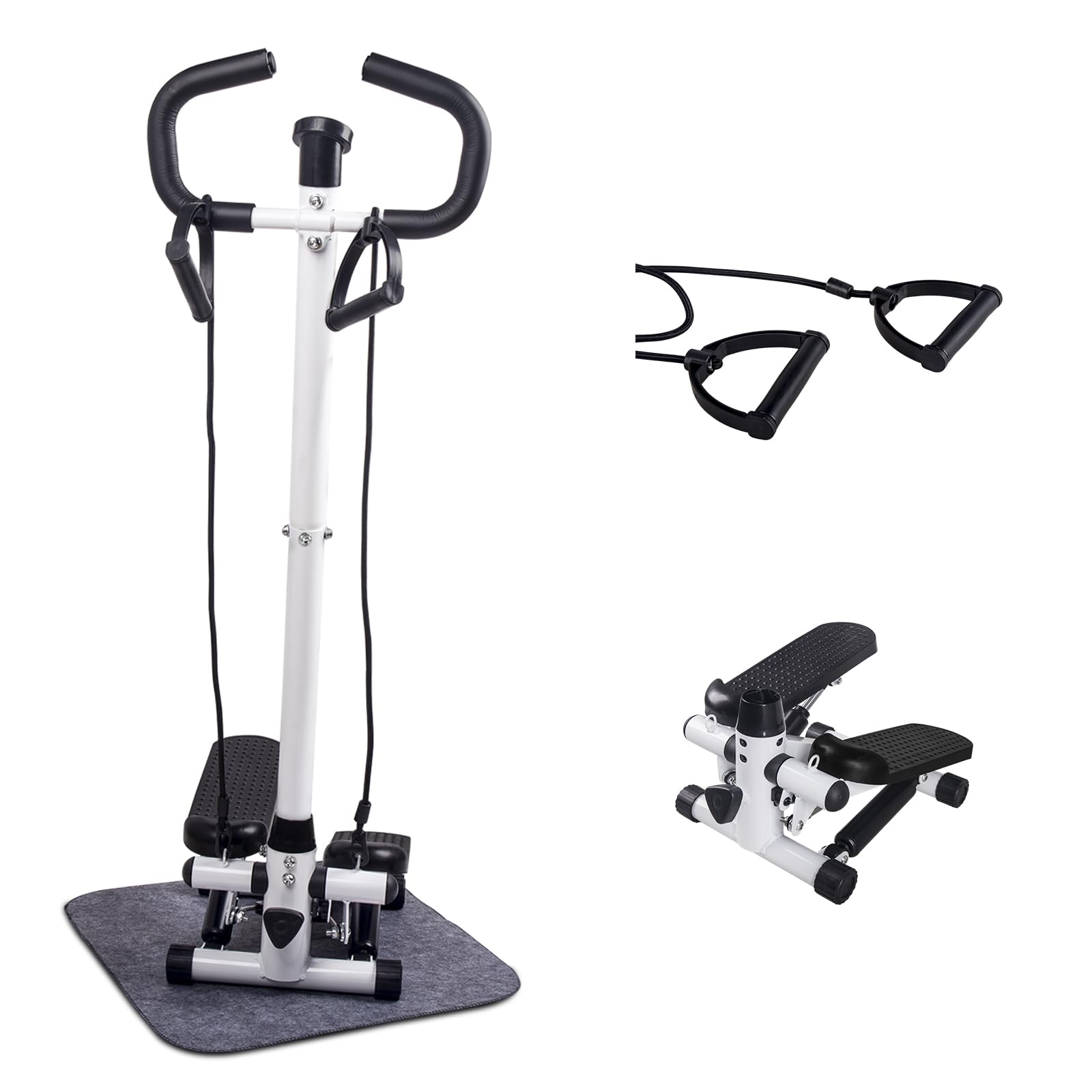 健康 ステッパー ハンドル付 足踏み健康器具 足踏みステッパー エアロステッパー 静音 モニター/ハンドル/専用パワーバンド/保護マット付き 全身トレーニングに最適
