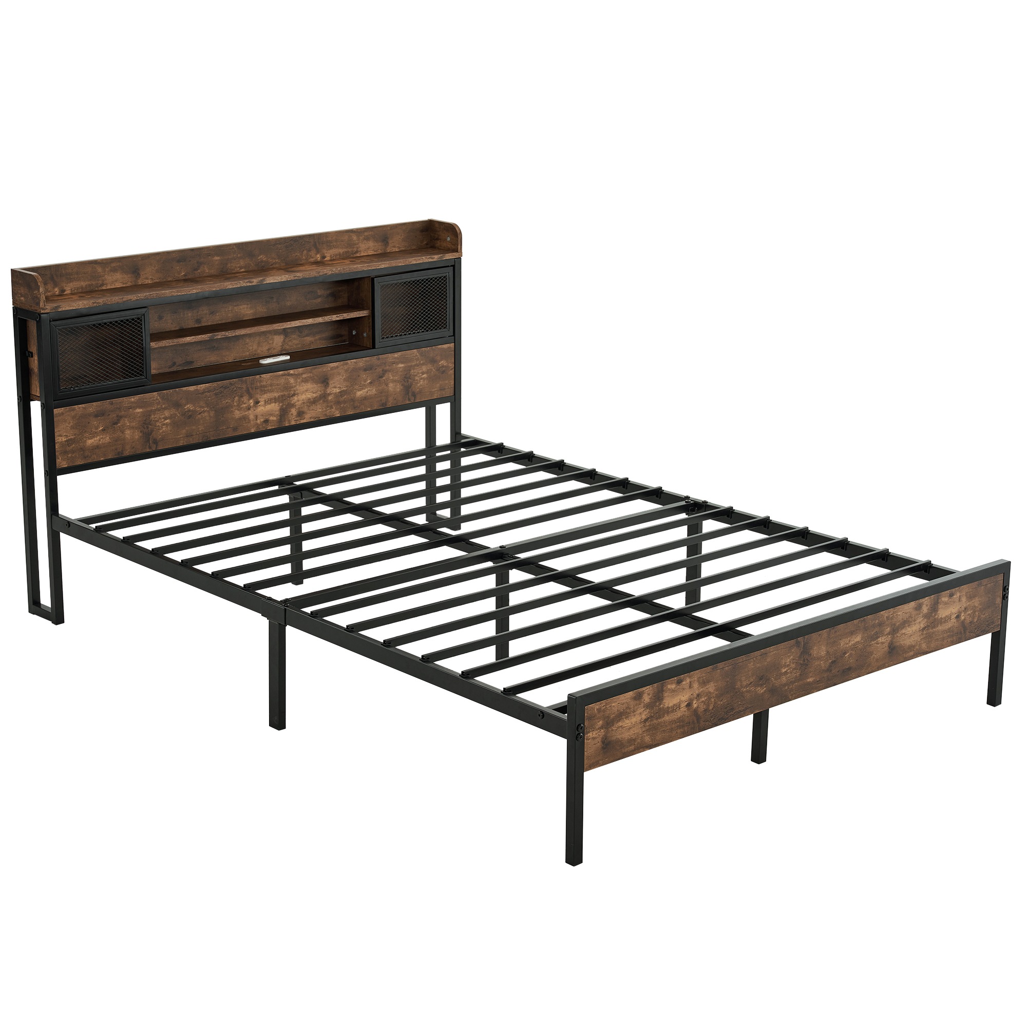 国内発送！SD ベッドフレーム セミダブル セミダブルベッド パイプベッド コンセント付き 宮付き 木 コンセント ベッド 木製 下収納 スチール おしゃれ ヴィンテージ風 アイアンベッド シンプル 19,078円