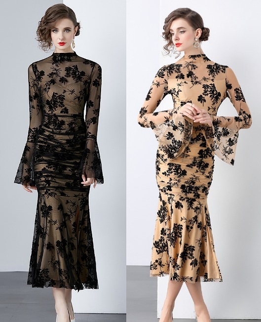 安い ロングワンピース タイト フリル 長袖 ドレス パーティー 二次会 披露宴 懇親会 レディース【大きいサイズ レディース 春夏 結婚式 きれいめ タイト フォーマル 大人 チュニック one