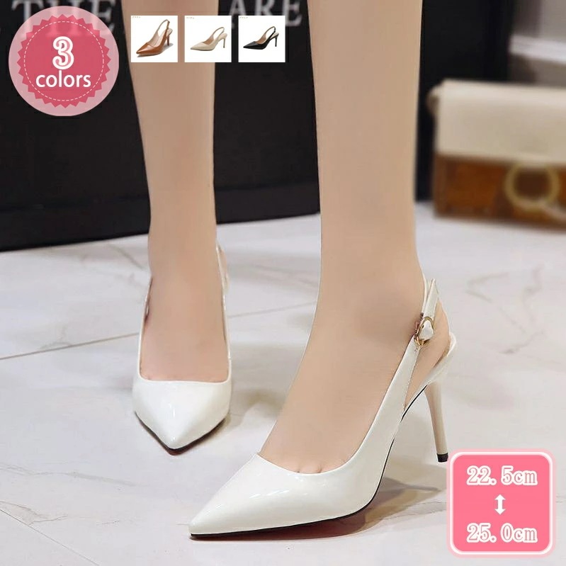1000円OFFクーポン ポインテッドトゥ バックストラップ 9cm ヒール パンプス ハイヒール 痛くない レディース エナメル 大きいサイズ 小さいサイズ ストラップ ストラップパンプス 靴 歩き