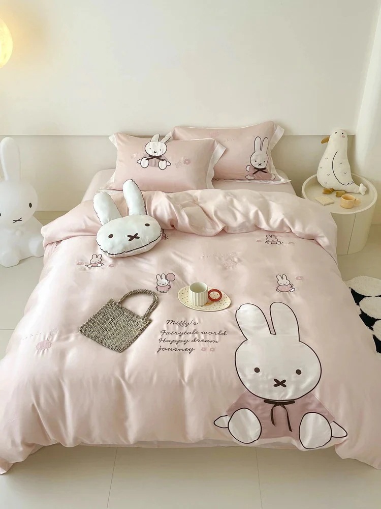 子供用夏用0カウントレンチングテンセル4点セット可愛いミッフィー刺繍入りキルトカバーシーツ寝具