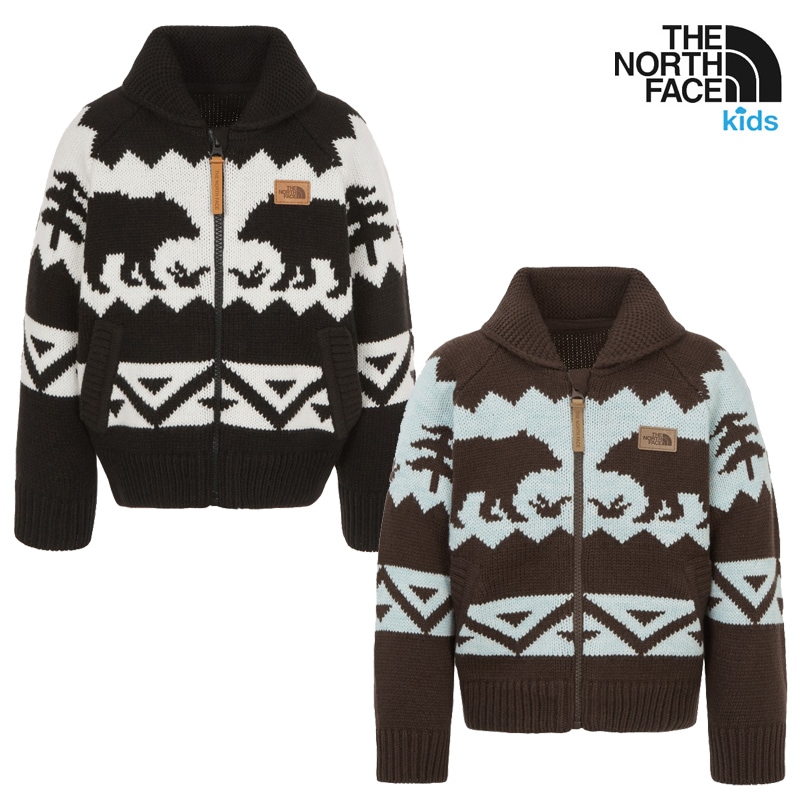 NJ5SR52 KS COWICHAN CARDIGAN 25FW新作 160大人OK キッズニット 冬あったか 防寒 通学 韓国風かわいい おしゃれ コーデ提案 ソックス パンツ くまキャラクター柄