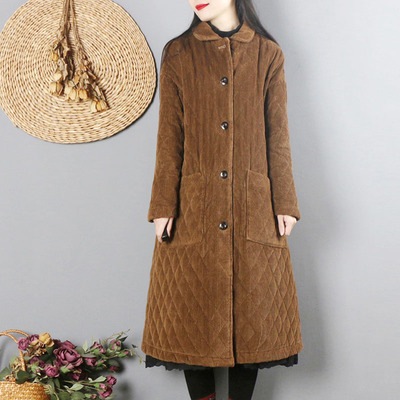 キルティングロングコート アウター コート ロング ロング丈 袖あり 長袖 襟付き 前開き 綿