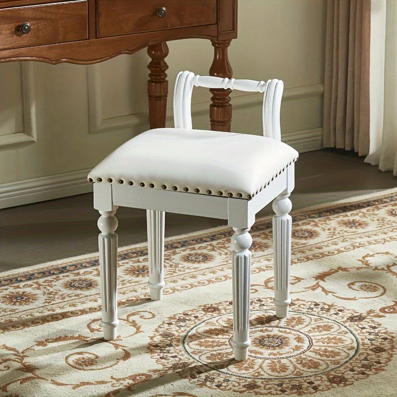 ドレッサー チェア ラグジュアリー レザー 調 生地 おしゃれ かわいい インテリア 北欧 スツール オットマン 化粧 椅子 ホワイト 4-7