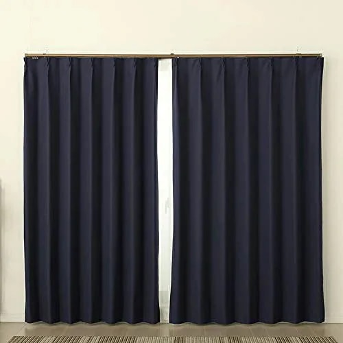 完全遮光カーテン 遮光率100% 断熱防音 形状記憶加工 無地 「コナー」 5346ネイビーNB 幅100x丈230cm2枚組 100×230 節電 断熱 保温 防寒 省エネ 冷暖房効果アップ 厚手