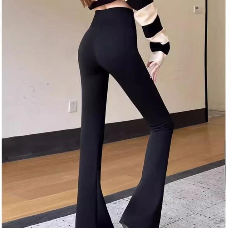 サメパンツ女性外履きハイウエストストレッチブラックギャザーヨガフレアパンツ