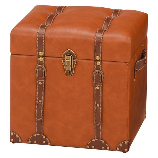 ボックススツール/収納付きオットマン トランク型 幅40cm 合成皮革/合皮使用 チェスターシリーズ ライトブラウン