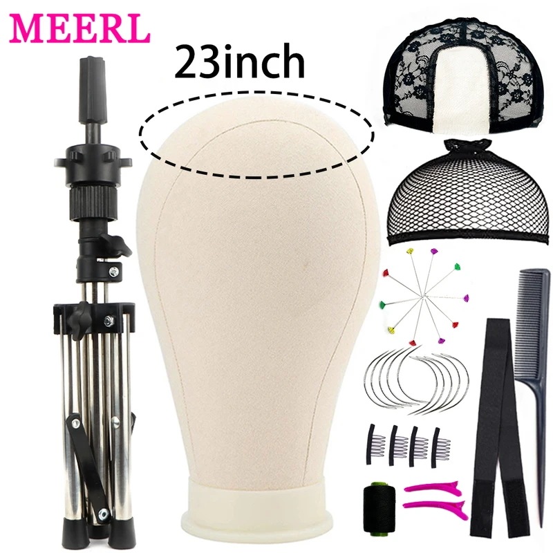 かつらと三脚のサポート かつらの頭の調整可能な美容院のトレーニングスタンド かつらのディスプレイ 家庭用 23white with 60cm