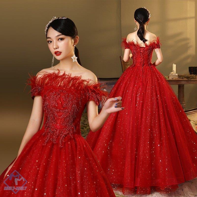 カラードレス ロングドレス 二次会 花嫁ロングドレス 赤 結婚式 二次会 ステージ衣装 プリンセスラ