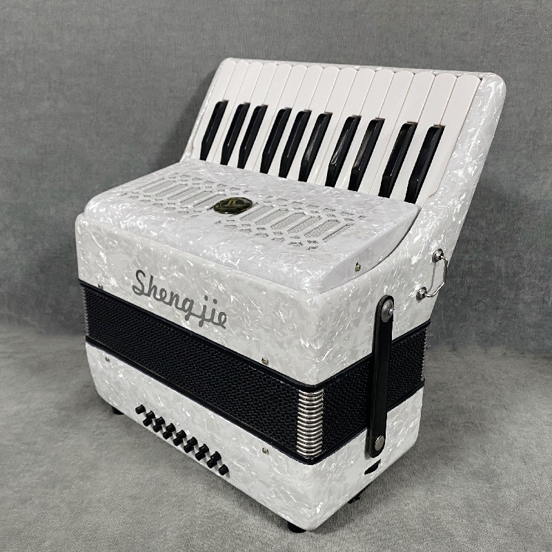 アコーディオン白 16 ベース 25 キー プロの鍵盤楽器演奏