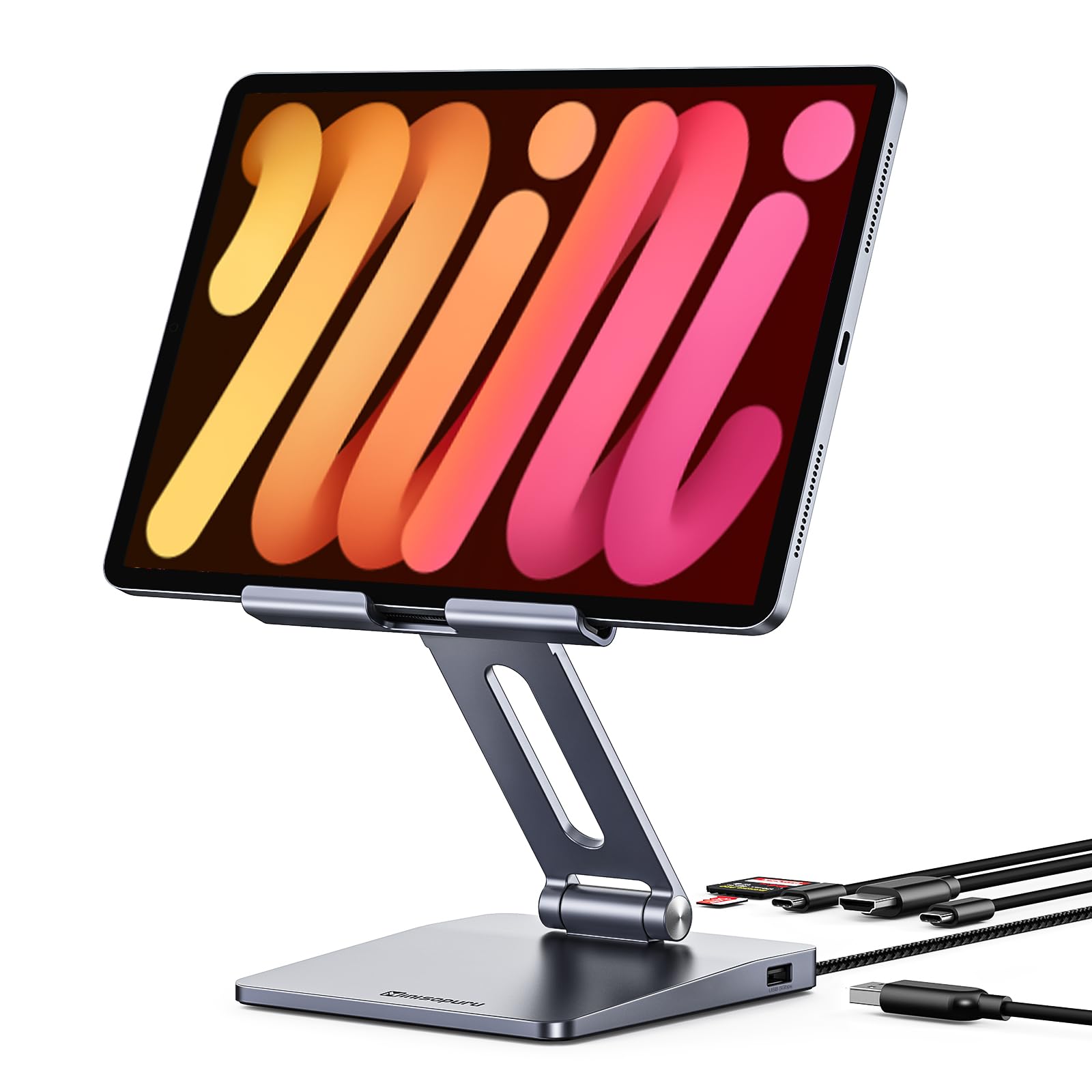 iPad ドッキングステーション 折りたたみ式 タブレットスタンド付き iPad Pro USB C 4K HDMI 100W PD USB 3.0 ポート SD/TF iPad M2/M1 iPad