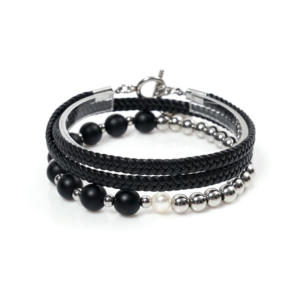 JBANS クラシックフラットブレードレイヤード 760 パールサージカルオニキス 035 ブレスレット 3 [T (Y2101-SE806_BK)