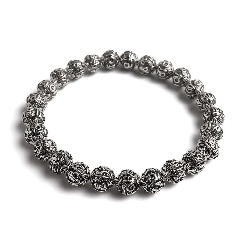 シルバー925 梵字ボールの数珠ブレスレット 幅8mm [bs292-8mm]