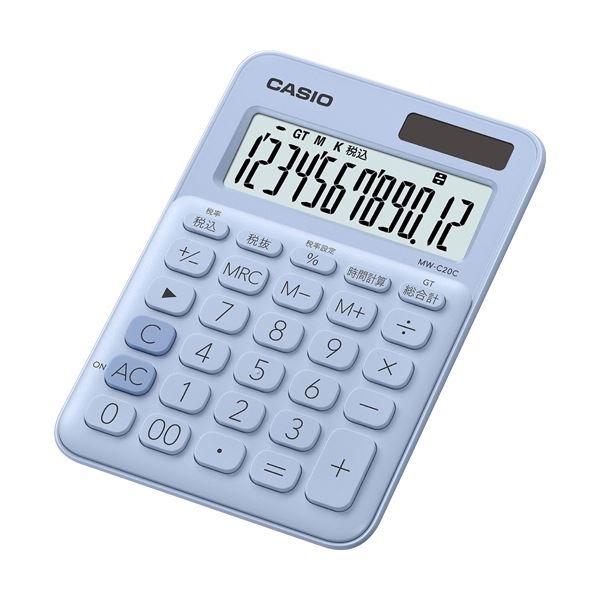 （まとめ）カシオ カラフル電卓 ミニジャストタイプ12桁 ペールブルー MW-C20C-LB-N 1台5セット