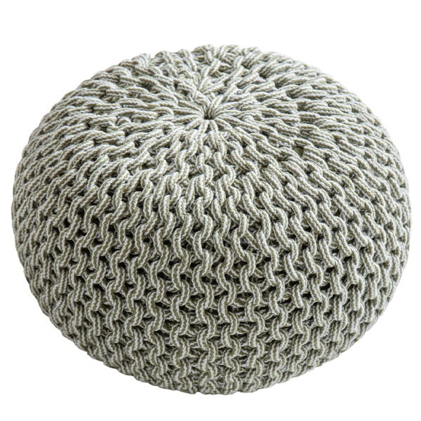 270068046 ハンドメイド 綿100%の編み込みスツール ブレイドプフ Mサイズ 50R×35 グリーン/ホワイト メーカー直送