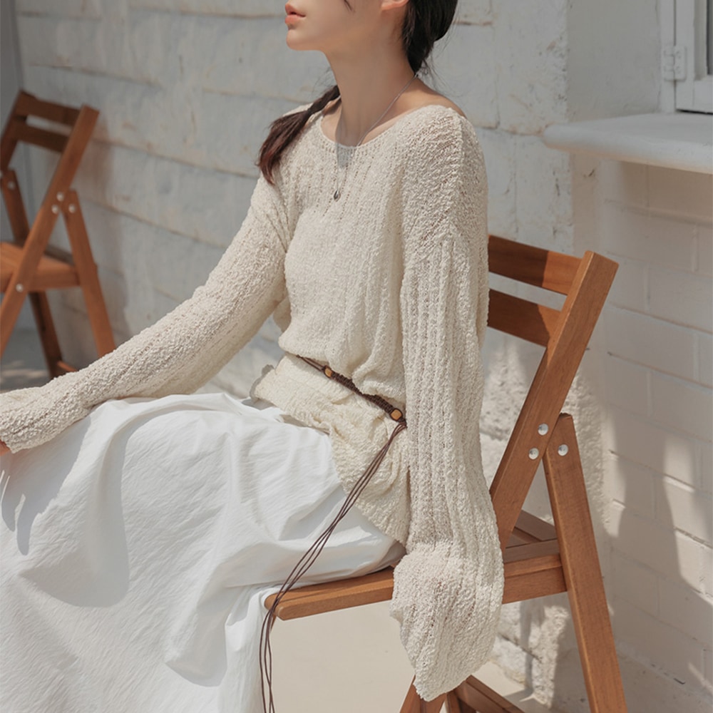 デリスシースルーワイドネックゴルジルーズニット