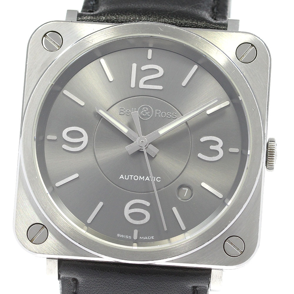 ベル＆ロス Bell＆Ross BRS-92OFFICER-AL オフィサー ルテニウム デイト 自動巻き ボーイズ 保証書付き_840450【中古】