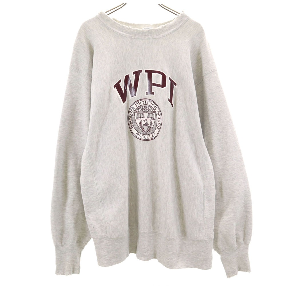 90s オールド 刺繍タグ リバースウィーブ 長袖 スウェット トレーナー XL グレージュ メンズ 古着