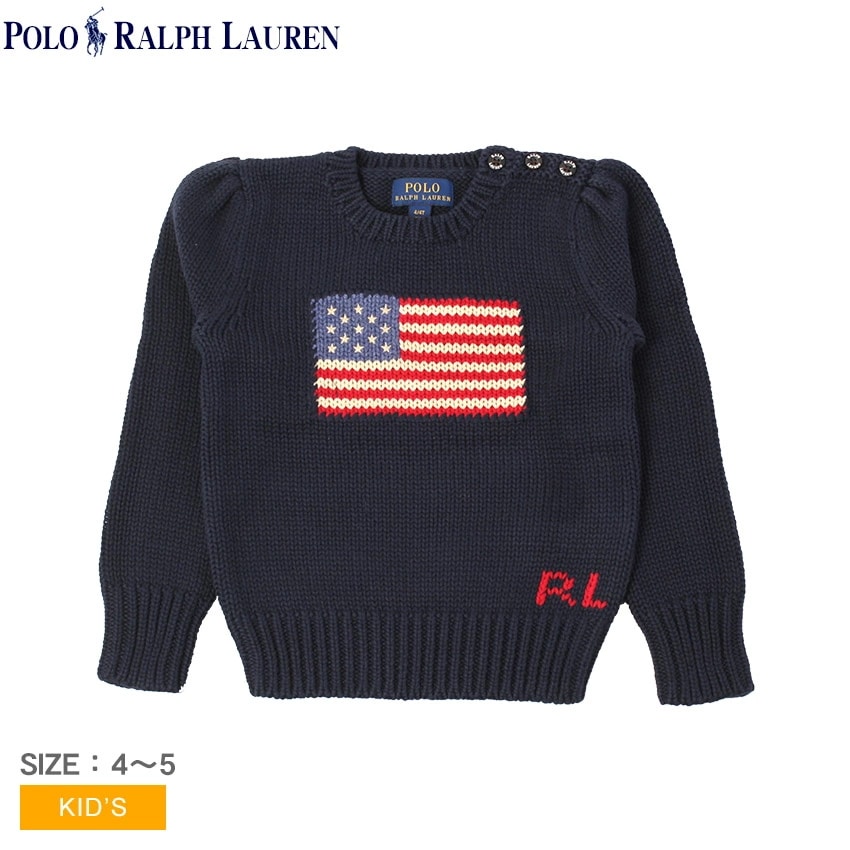 キッズ ジュニア 子供 セーター トップス 肩釦 プルオーバー 長袖 クルーネック ブランド ロゴ FLAG COTTON CREW SWEATER 312668609