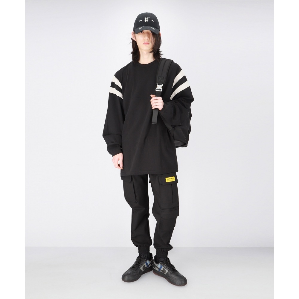 BEENTRILLショルダーポイントスーパーオーバーフィットロングスリーブTシャツ（ブラック）