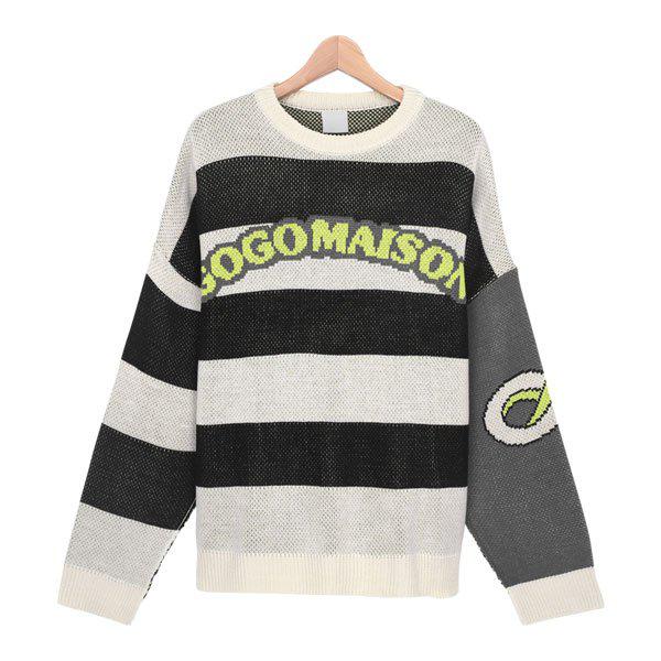 ニット SGM003 2COLOR オーバーフィット ストライプ 長袖 Tシャツ シミルック 女性ファッション