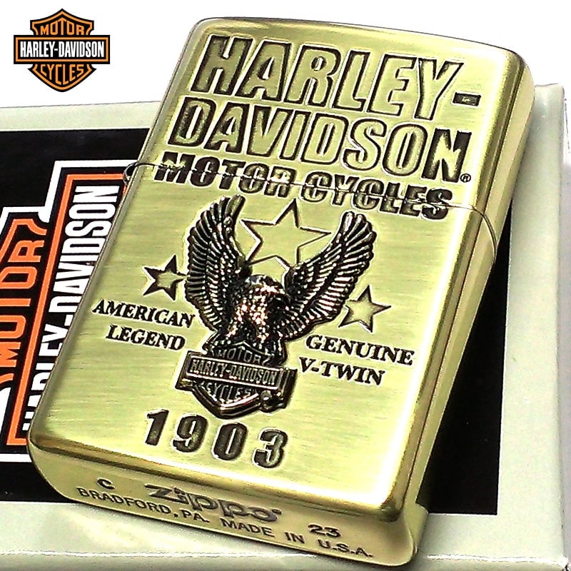 ZIPPO ライター ハーレー ダビッドソン ジッポ イーグルメタル HARLEY-DAVIDSON ロゴ 彫刻 アンティークゴールド 金 かっこいい ブラス おしゃれ 渋い メンズ プレゼント