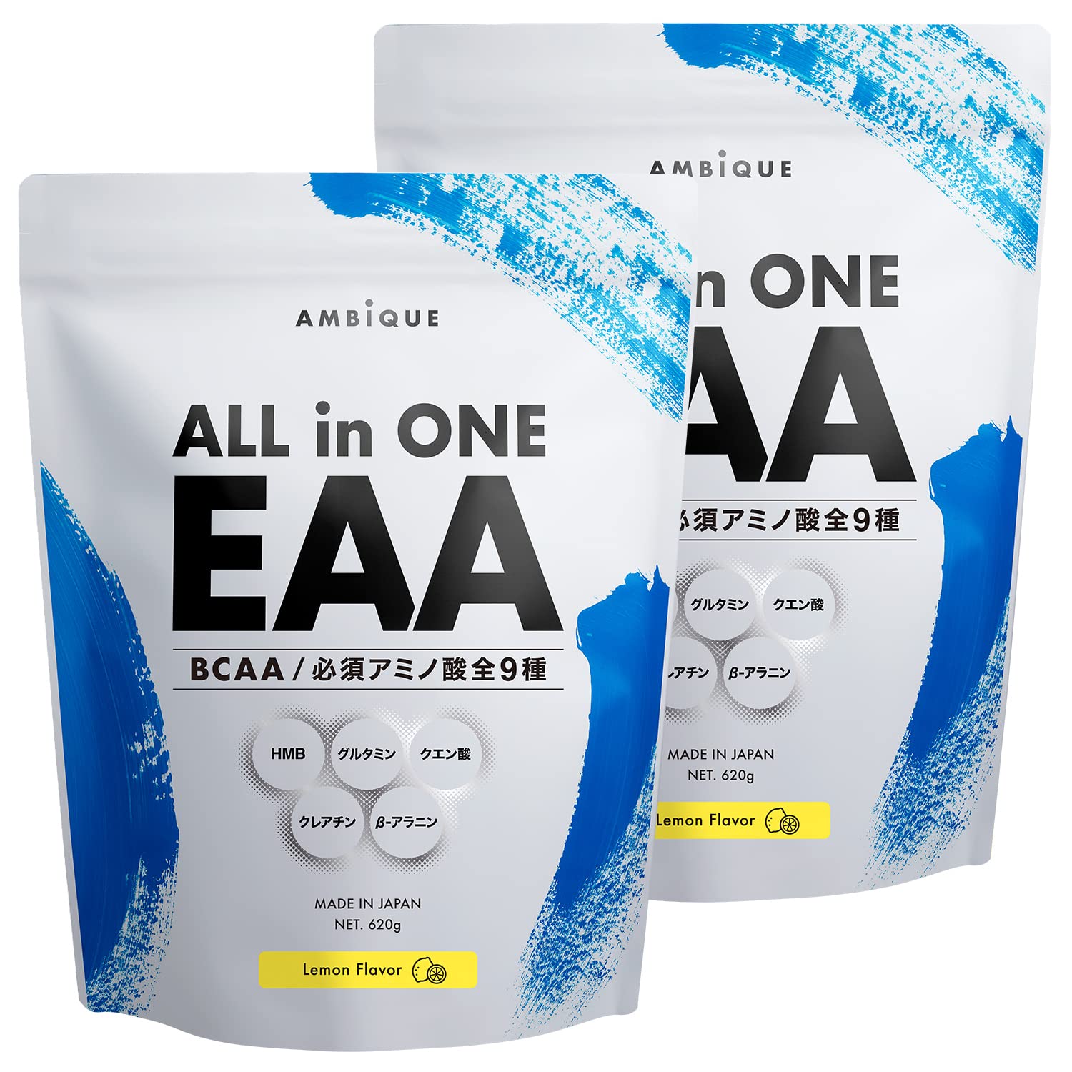 [レモン風味] アンビーク オールインワンEAA 必須アミノ酸9種配合 ベータアラニン グルタミン クレアチン ロイシン 国産 620g 2個セット