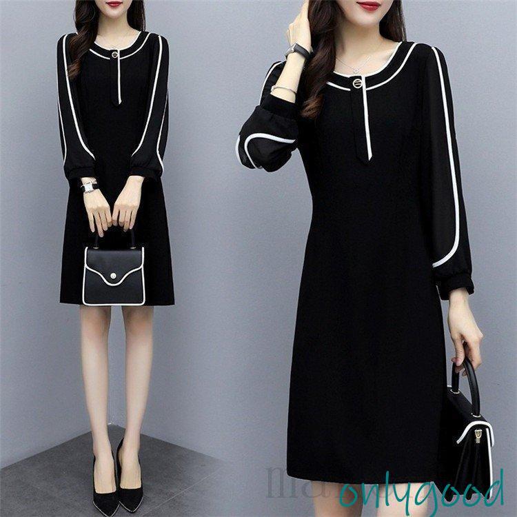 【急速出荷!】ワンピース レディース ブラックワンピース 長袖 膝丈 パーティードレス ワンピ おしゃれ 通勤 OL 黒 シンプル 大きいサイズ 30代 40代 50代