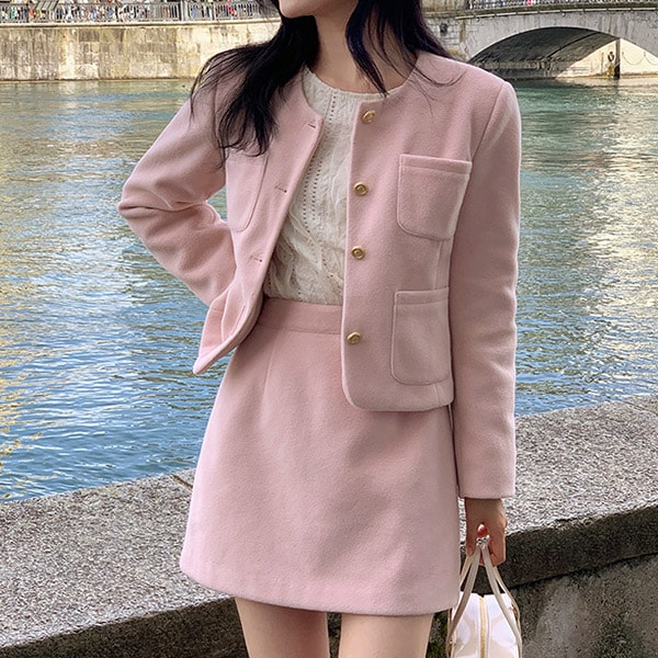 キルト裏地ジャケットミニスカートセットアップ 韓国アウター st2686