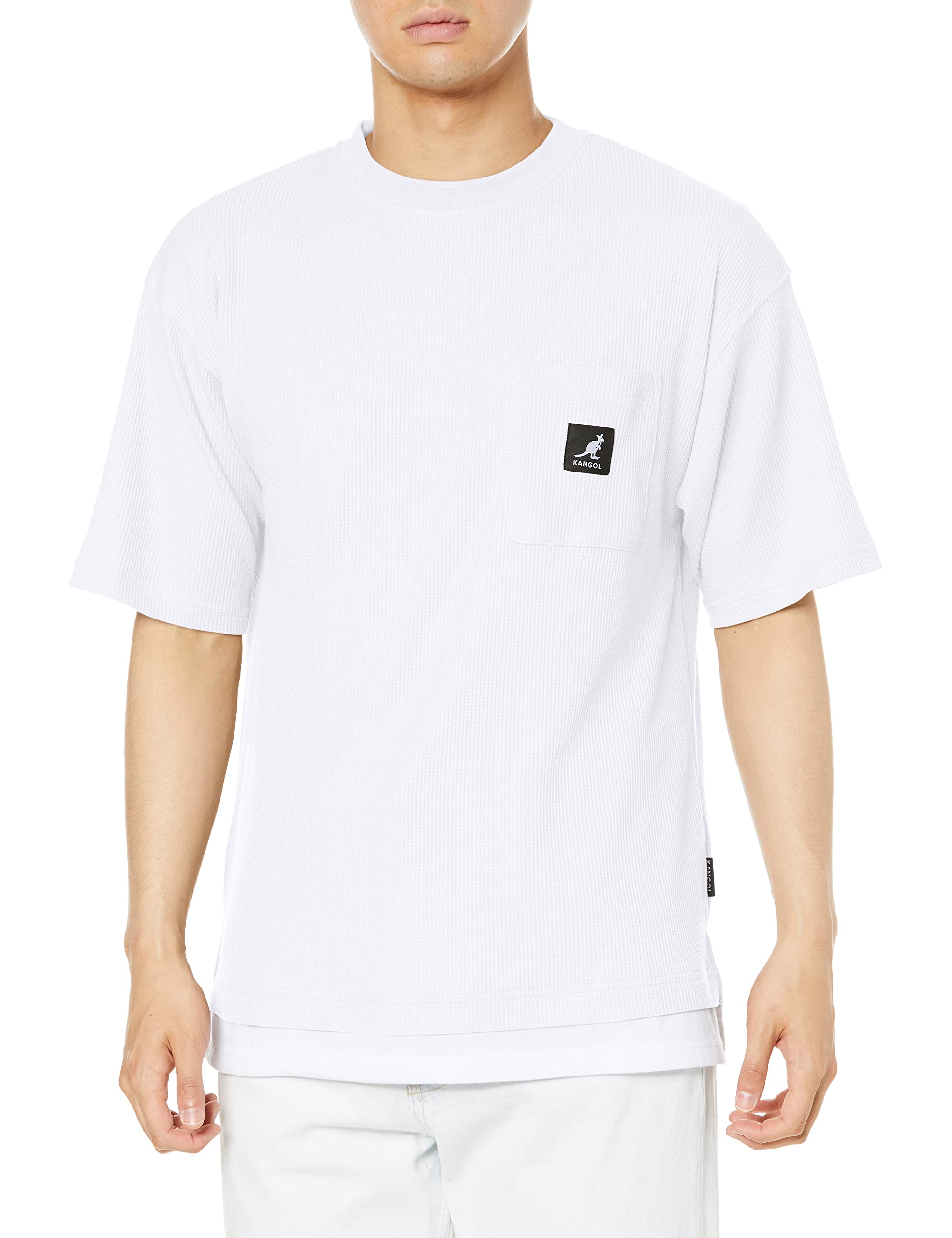 [カンゴール] Tシャツ 半袖 メンズ レディース トップス ワンポイント ロゴ ポケット付 レイヤード ビックシルエット ドロップショルダー ワッフル カジュアル シンプル クルーネック カットソー
