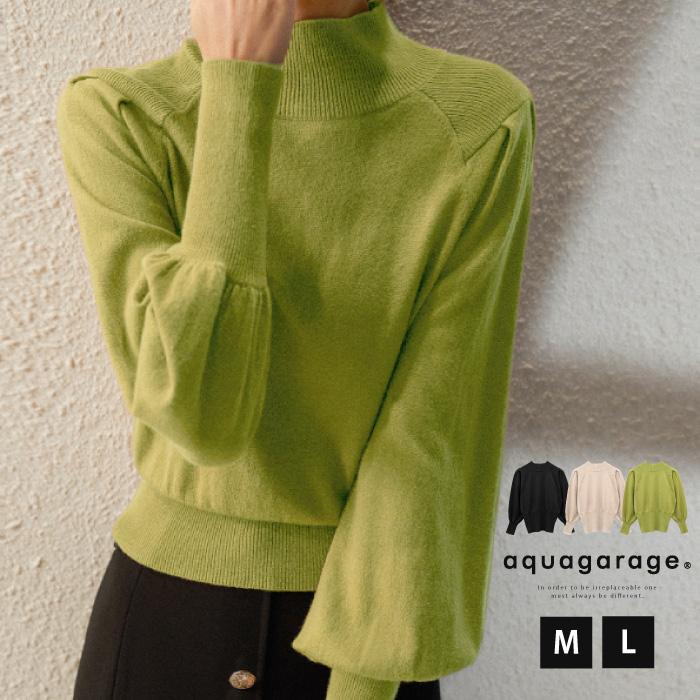 【迅速出荷】販売最低価 ! ショルダータックニット トップス ニット レディース 春 秋 冬 M L 長袖 ハイネック プチハイネック モックネック 無地