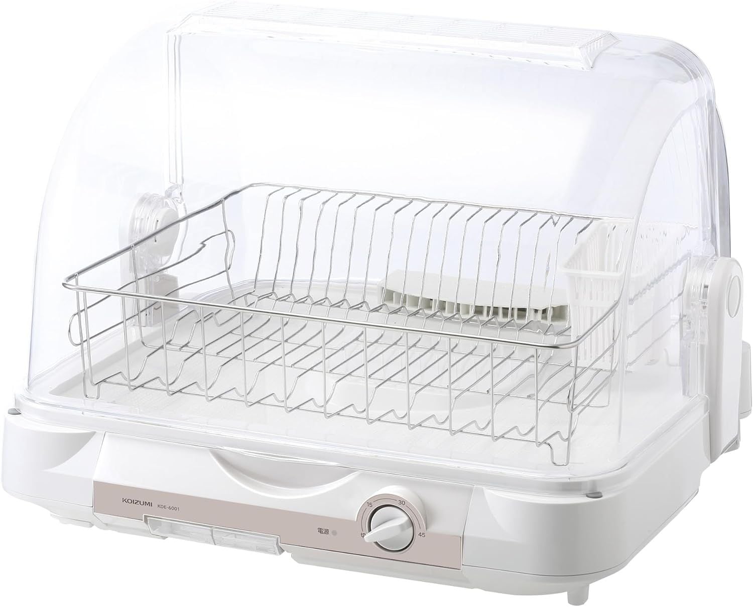 コイズミ 食器乾燥機 ステンレスカゴ 銀イオン加工 低騒音設計 タイマー機能 日本製 ホワイト KDE-6001/W