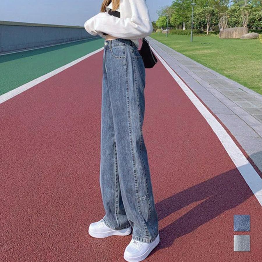 出荷が早い着た瞬間に高見え！デニムパンツ ストレート ハイウエスト美脚 ファッション