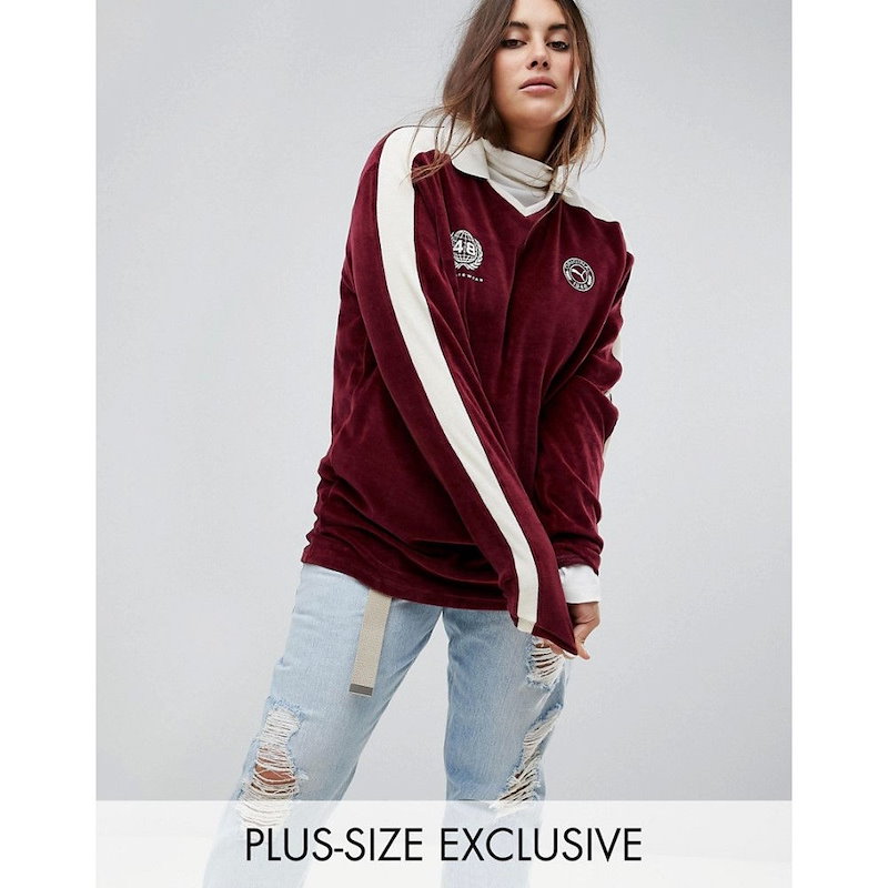 プーマ レディース トップス【Puma Exclusive To ASOS Plus Velvet Football Jersey In Burgundy】Burgundy プーマ レディース トップス【Puma Exclusive To ASOS Plus Velvet Football Jersey In Burgundy】Burgundy