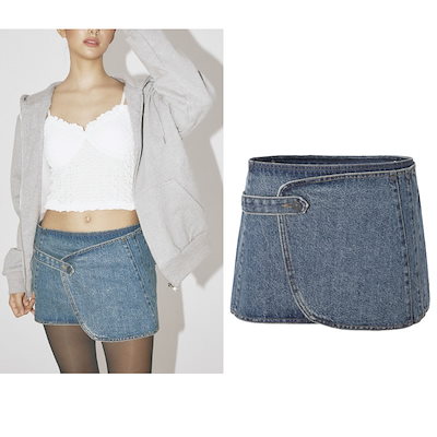 Qoo10] threetimes Pin Denim Wrap Skirt : レディース服
