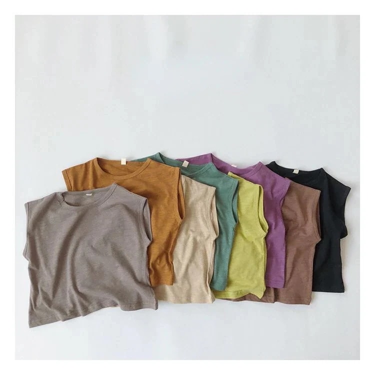 【20点セット】韓国版子供チョッキ の柔らかい竹節綿袖なし肩落ち赤ちゃんTシャツ，ベビー服 子供服