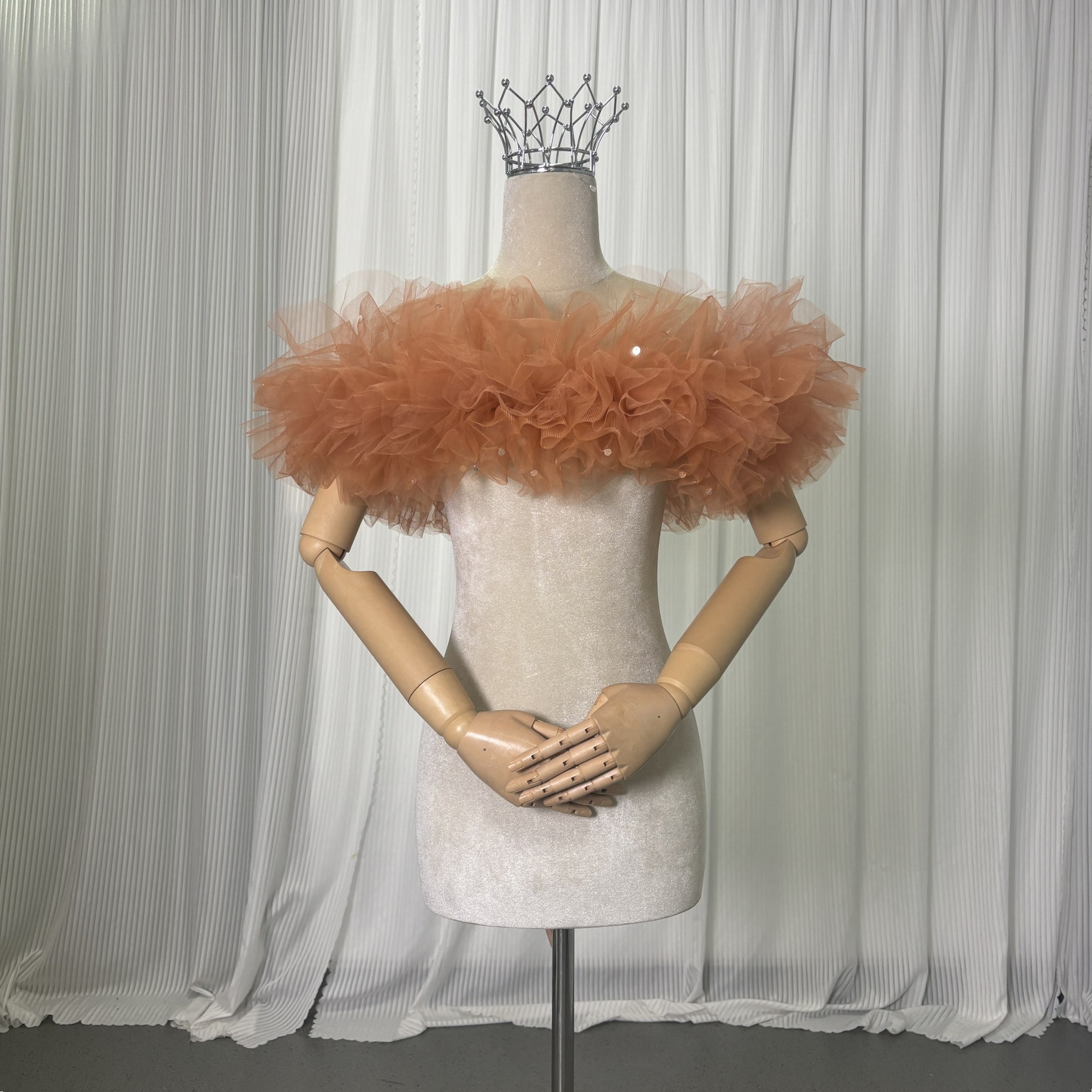 取り外しオフショルダー オレンジ キラキラスパンコール 編み上げ オーダーメイド フリルオフショルダー