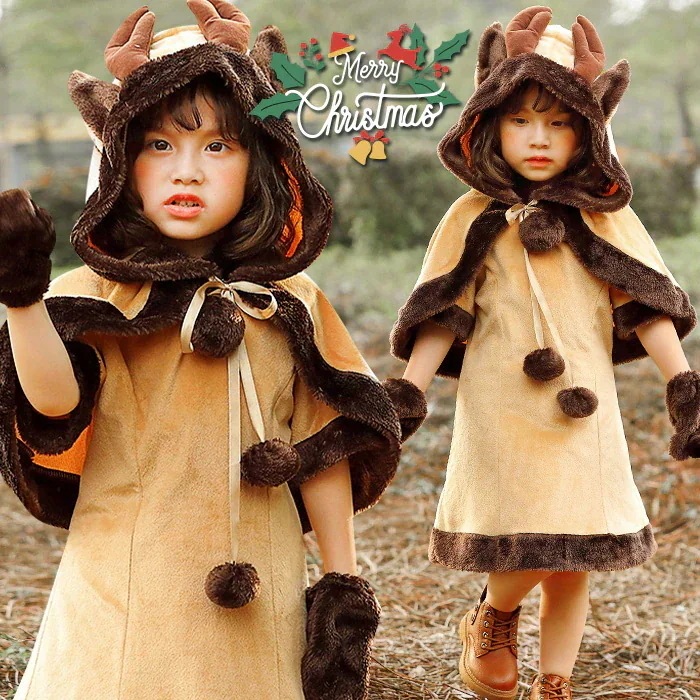 クリスマス 衣装 子供 女の子 トナカイ コスプレ 仮装 キッズ コスチューム 変装 トナカイサンタ クリスマスコスチューム 子ども用 クリスマスコスプレ 着ぐるみ サンタ服 もこもこ キッズ服 コス