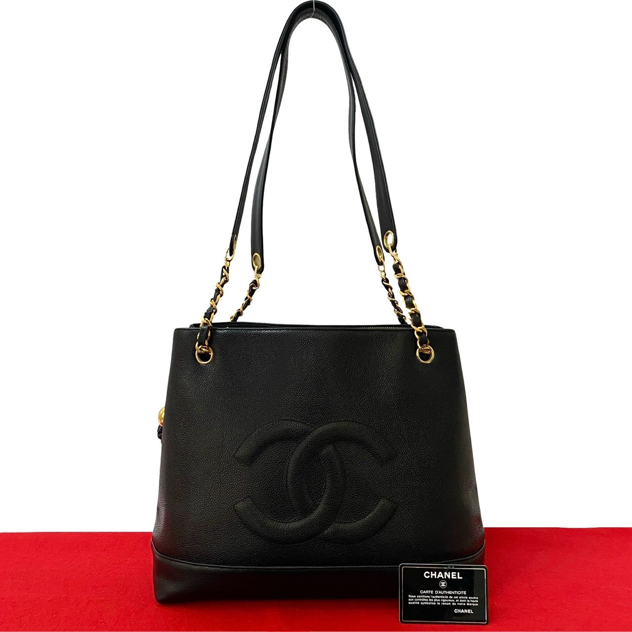 ヴィンテージ ココマークトートバッグ マットキャビアスキン ブラック 34971