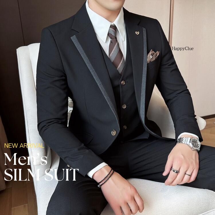 メンズスーツ 3ピース スリムスーツ 洗える メンズスーツ タキシード 礼服 細身 紳士服 おしゃれ パンツスーツ 結婚式 前撮り メンズスーツ スリーピース 発表会 フォーマルスーツ ビジネススーツ