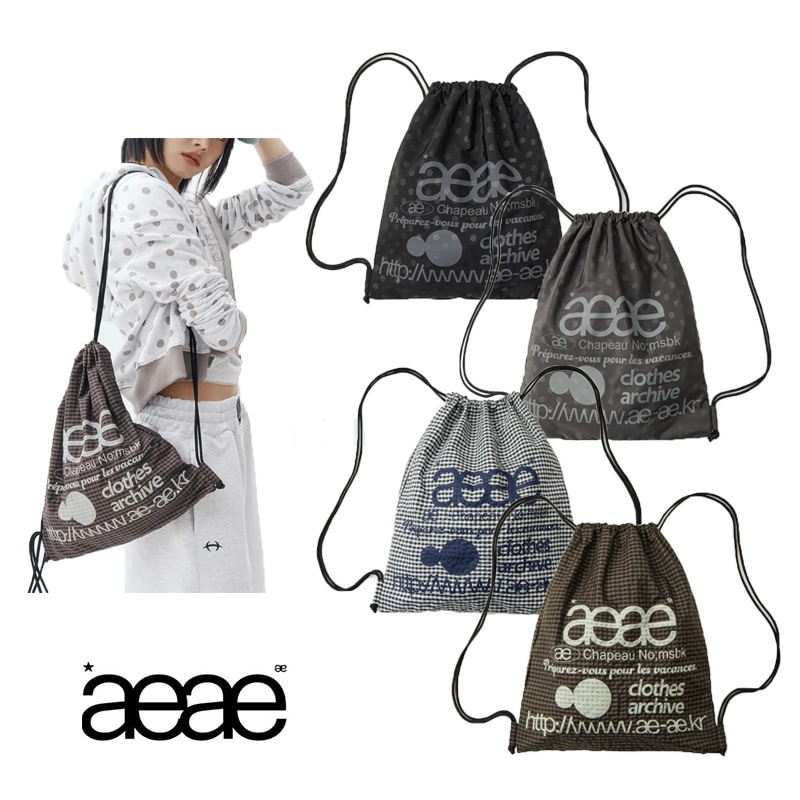 WEB LOGO GYM SACK 巾着 カバン バッグ リュック リュックサック ナイロン レディース メンズ 韓国 ジム スポーツ 人気 軽い 水玉 ドット チェック かわいい 韓国ブランド
