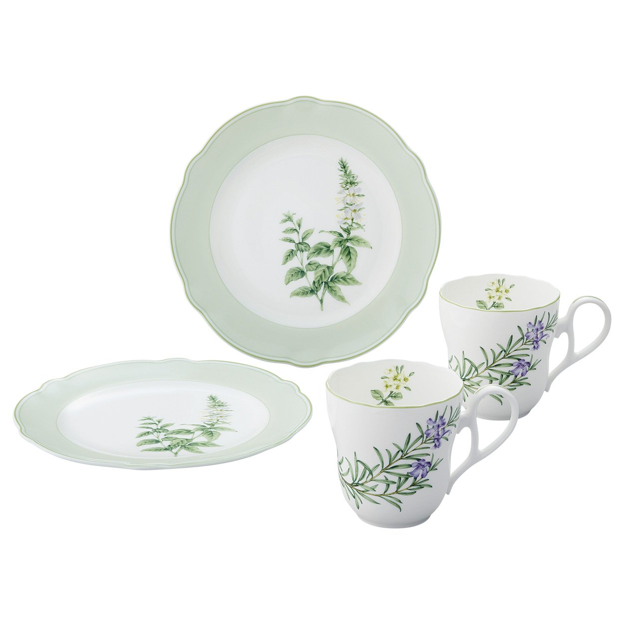 Noritake ノリタケ マグ & プレート ( ペアセット ) マグ:375cc プレート:22cm イングリッシュハーブズ 電子レンジ対応 マグ:2個 プレート:2枚 ボーンチャイナ M9715