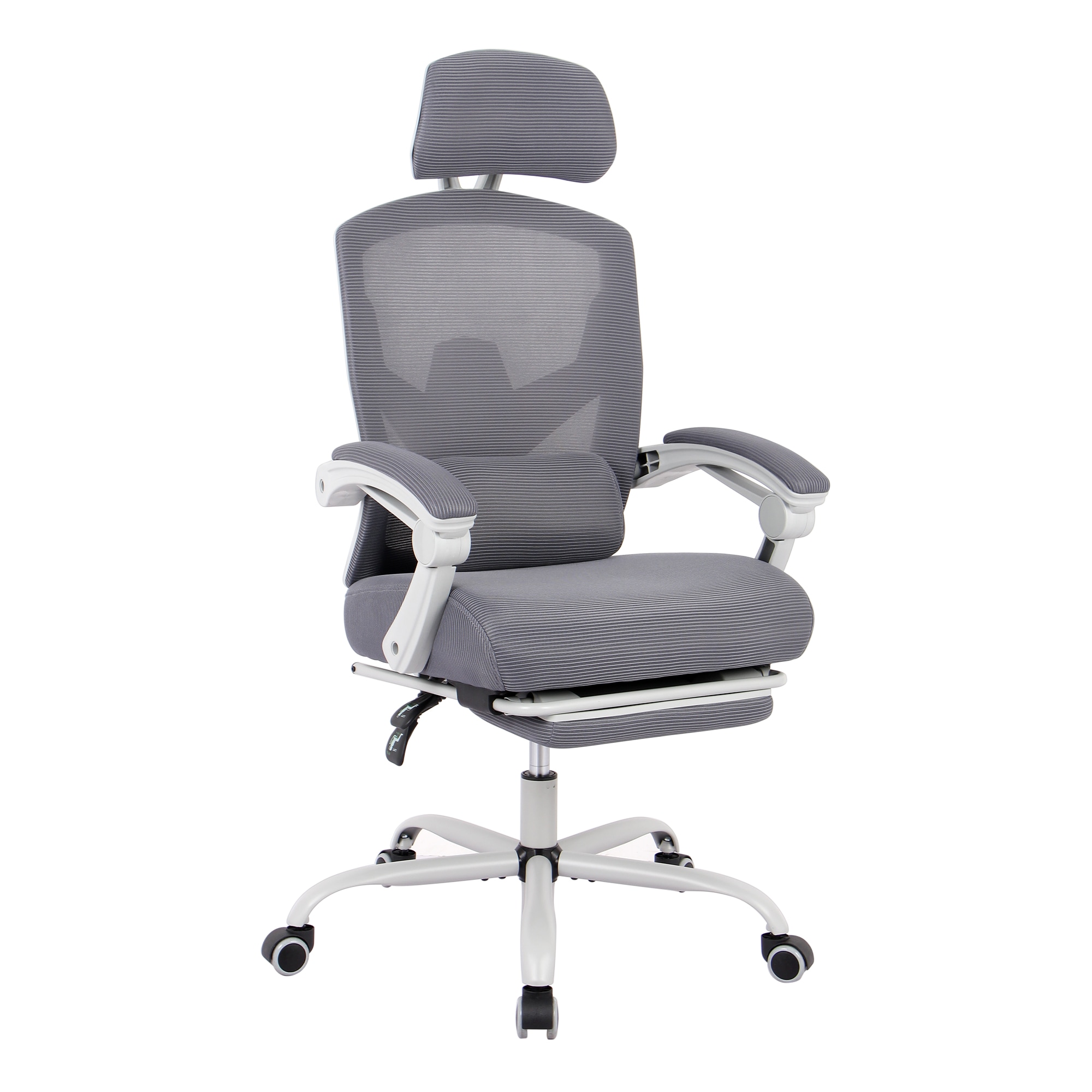 【お試し価格！】 【国内即日発送】事務所チェア リクライニング機能 足載せ付き ロッキング機能 メッシュタイプ オフィスチェア 椅子 Color:グレーBAA