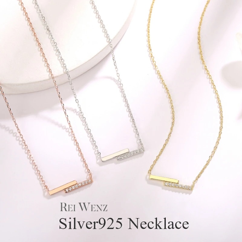【高品質Silver925】ネックレス バー ライン ジルコニア キラキラ インスタ 大人かわいい おしゃれ シンプル レディース シルバー ゴールド 大人 アレルギー プレゼント パーティ ニュ