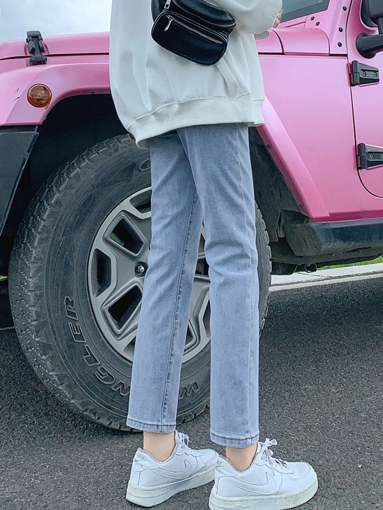 ハイウエストストレートジーンズ女性春春冬春と春の新しい緩い薄いlズボン8小人潮