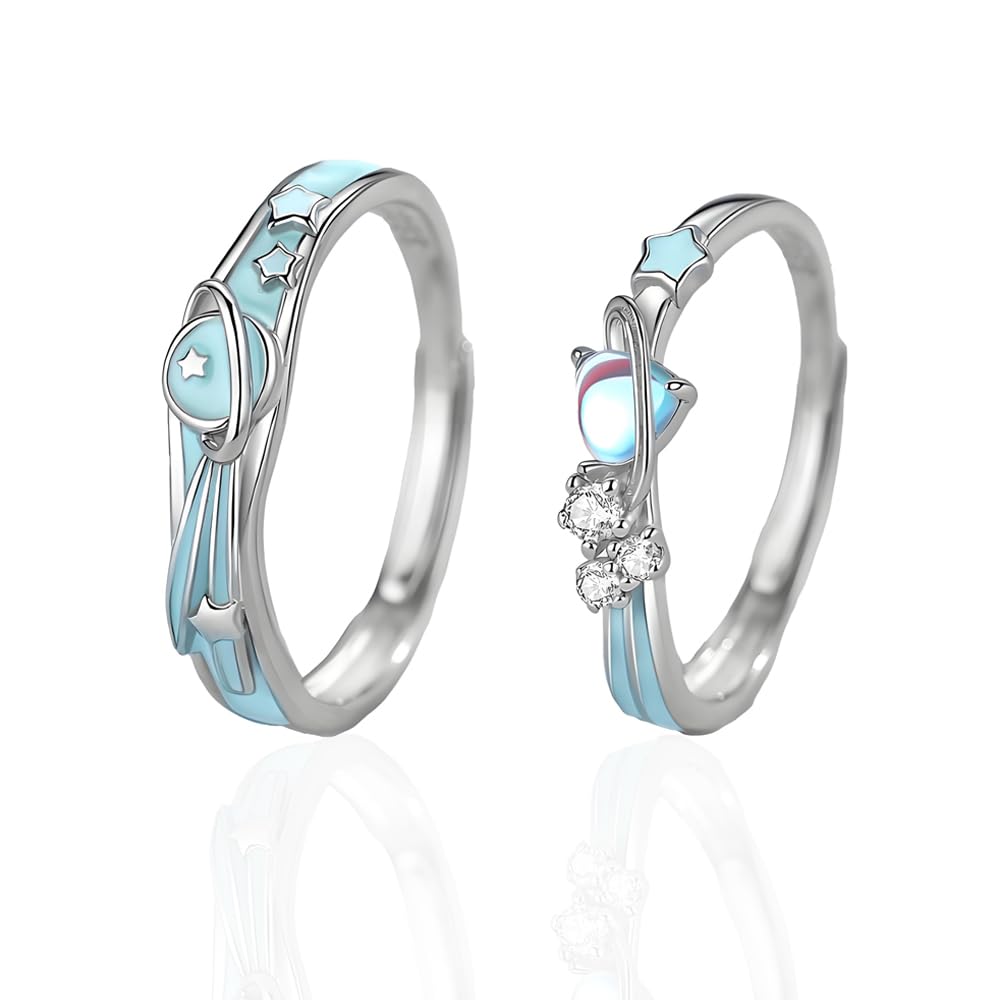 [K.L.Y] ペアリング カップル 人気 星 シルバー925 ジルコニアCZ 夜光 婚約指輪 フリーサイズ レディース ハート型 指輪 金属アレルギー対応 純銀製 友達 恋人へ プレゼント 記念日